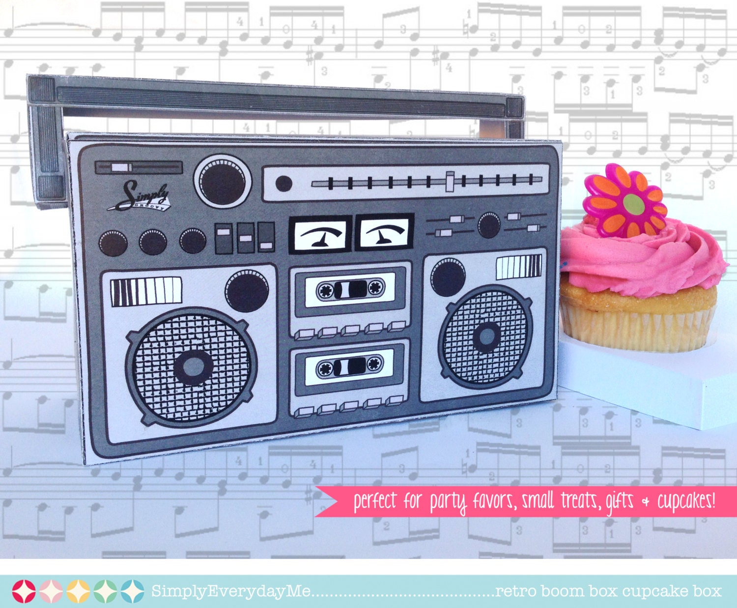Boom Box GREY cupcake box gift card box party favor box