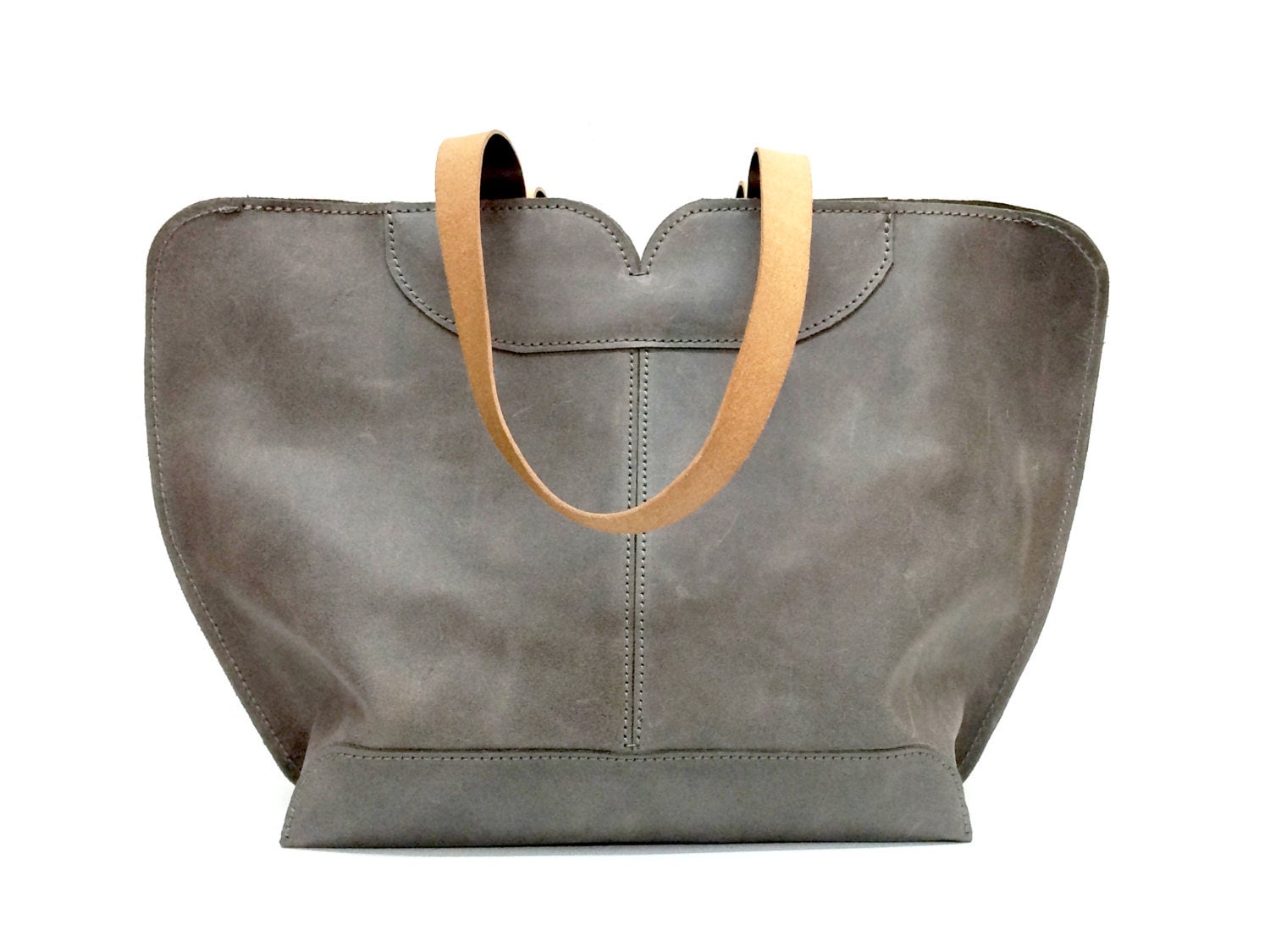 Gray Leather tote big leather bag Women bag The perfect