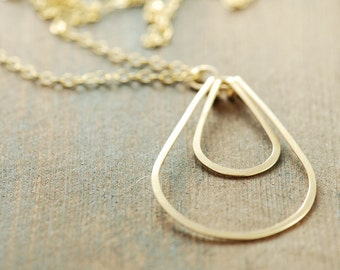 Black Friday Cyber Monday Sale Layered Gold Teardrop Necklace, Modern Geometric Metalwork Jewelry, 14k Gold Fill Layering Necklace