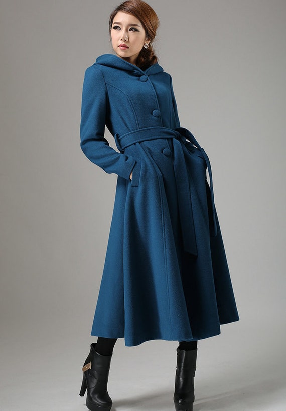 Blue coat wool coat swing coat womens coat long coat