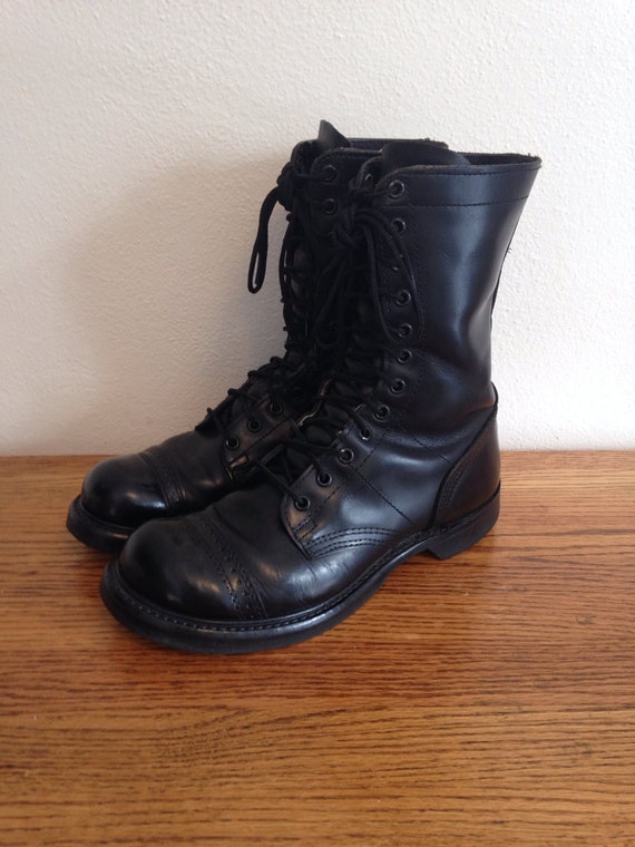 Vintage Black Leather Combat Army Boots by ClassAndTrashVintage