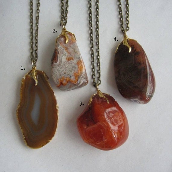 Agate Polished Stone Necklace 1 Vintage Handmade Necklace