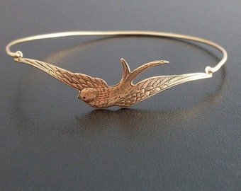 Swallow Bracelet, Swallow Jewelry, Swallow Bird, Gift for Bird Lover, Gift for Nature Lover, Nature Bracelet, Frosted Willow Swallow Bangle