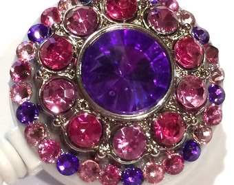 Pink & Purple Rhinestone and Swarovski Crystal Embellished ID Badge Reel