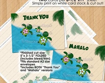 Honu Turtle baby shower Thank You card cards notes / sea turtles / beach luau pink GIRL mommy daddy family foldable / INSTANT DOWNLOAD