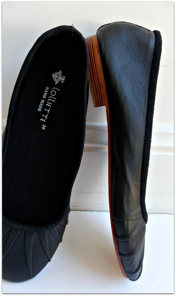 SIENNA Ballet Flats Leather Shoes 39 Black Leather