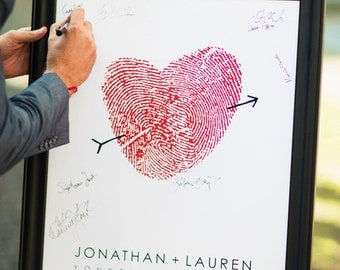 Wedding Guest Book Alternative, Fingerprint GuestBook Poster with Thumbprint Heart, Canvas Guests Sign In for Reception