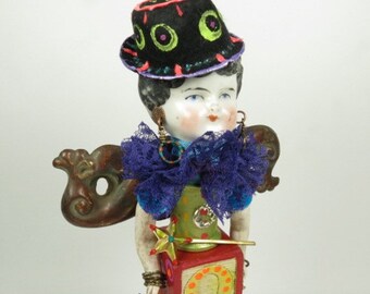 Art Doll, "Ophelia", Assemblage Art Angel, Neon Color Art Doll Assemblage