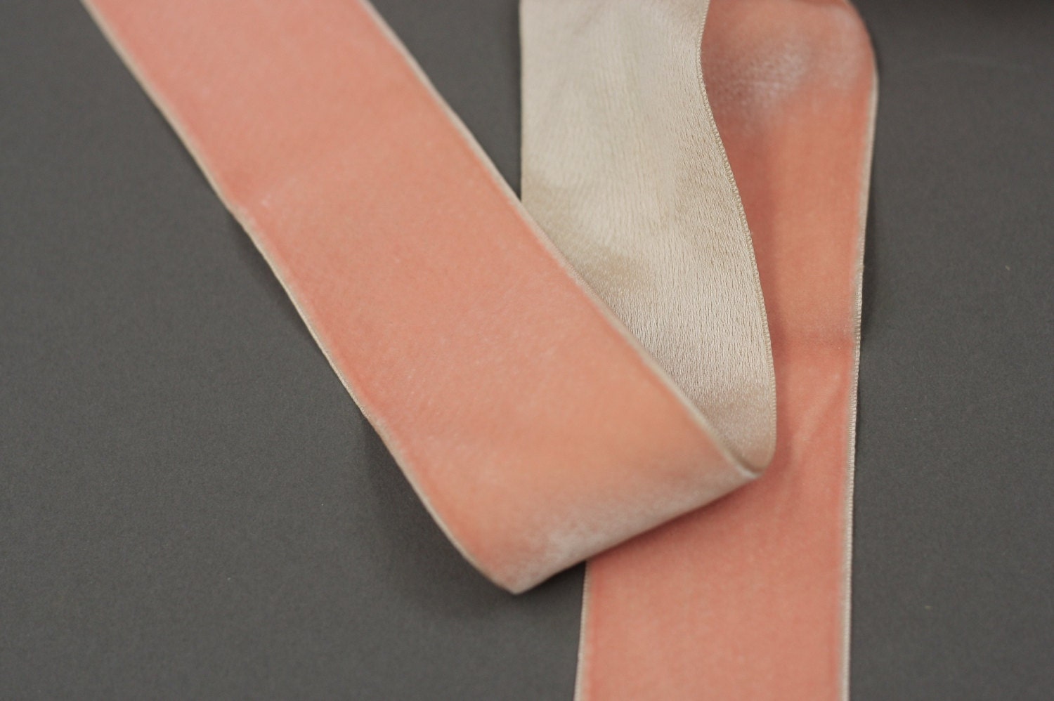 Vintage French silk velvet ribbon antique pink velvet ribbon