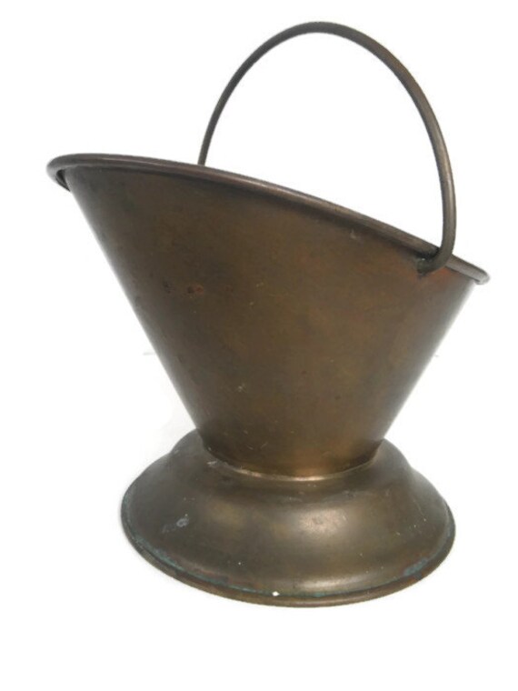 Brass Coal Bucket. Small Vintage Coal Pail. Patina Brass