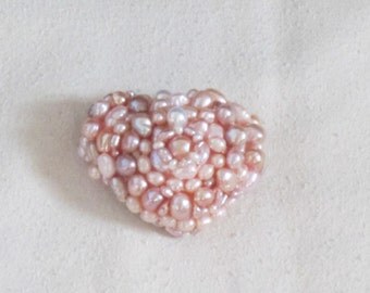 Handmade Hand Beaded Small Freshwater Pearl Pin - Have a Heart Brooch - Heart Shaped Pin