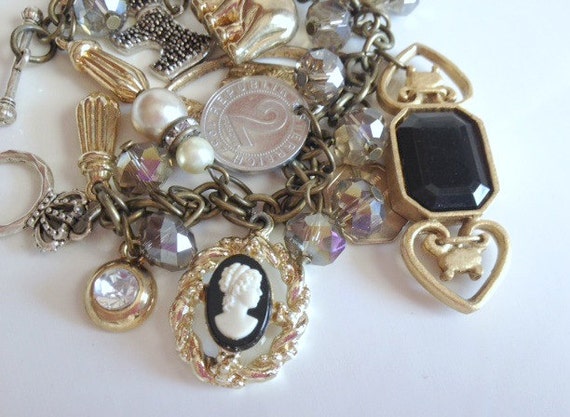 Vintage Charm Bracelet Eclectic Mix Found Charms Religious Medals