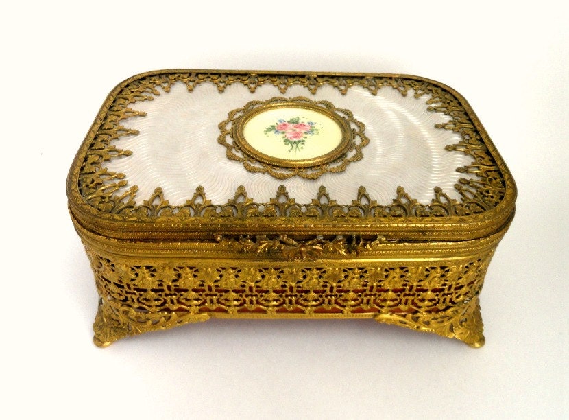 RARE Large Art Nouveau Gold Ormolu Hinged Casket Jewelry Box with Lift ...