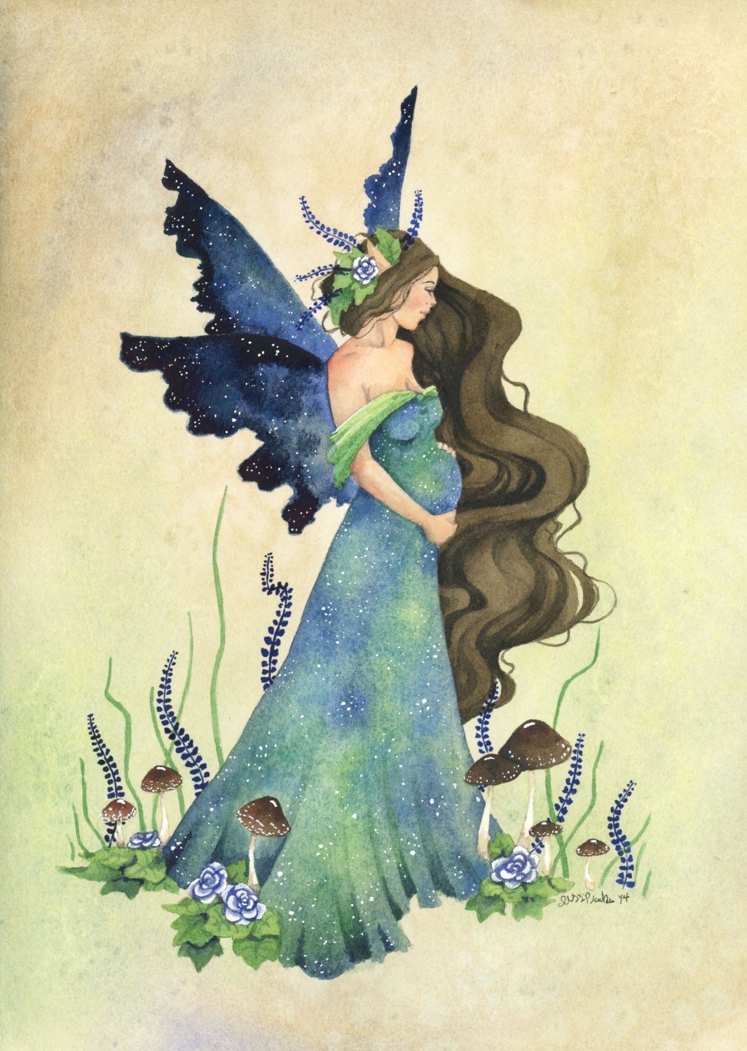 Fairy Art Original Watercolor Painting 9x12 Fairy Mother