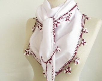 White scarves-Square scarves-Turkish Oya Scarf..wedding gift -asuhan-woman scarf-cotton scarf