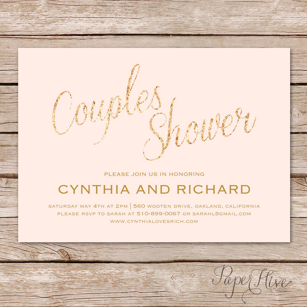 Gold Couple Shower Invitations / Gold Glitter invitation