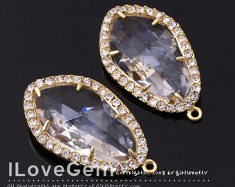 NP-1487 Gold plated, Clear, Glass, Pendant, 2pcs
