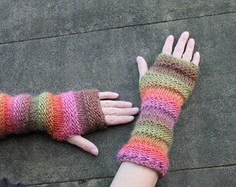 Fingerless gloves, long armwarmers, colourful gloves, gift ideas, knitwear UK