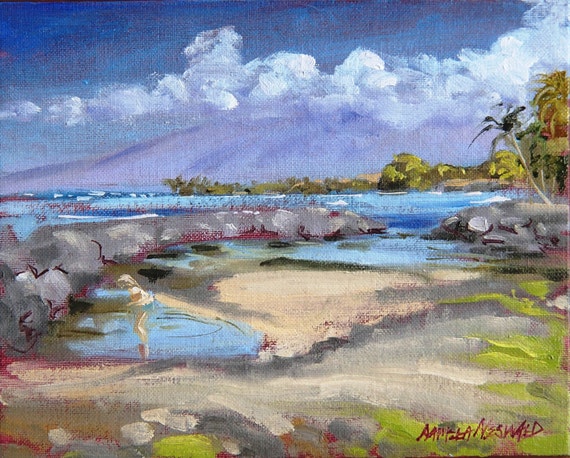 Hawaiian Art seascape Ocean painting beach scene 8x10 oil