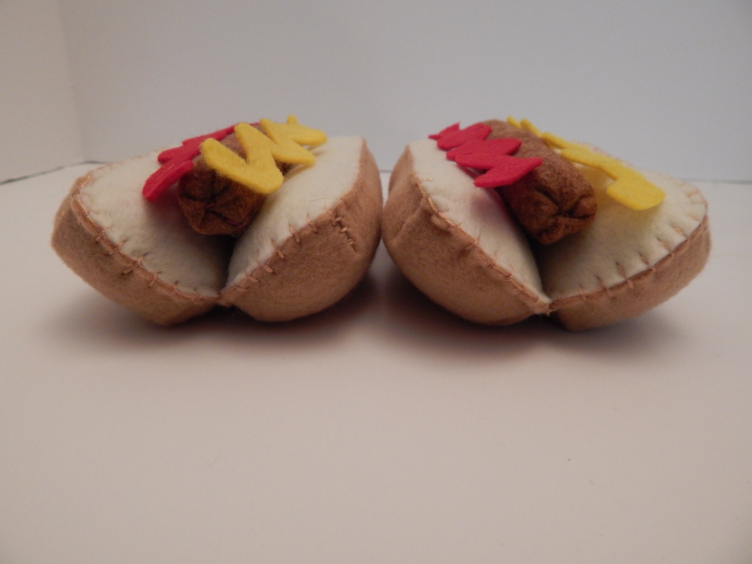 Hot dogs with mustard felt food plush toy set of two with
