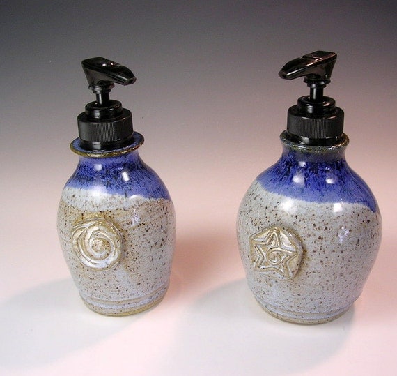 Pottery soap and lotion dispenser pump set ceramic lotion