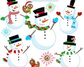 Snow Fun Snowmen Cute Digital Clipart - Commercial Use OK - Christmas Clipart, Snowman, Snow Clipart, Snowman Graphics Il_170x135