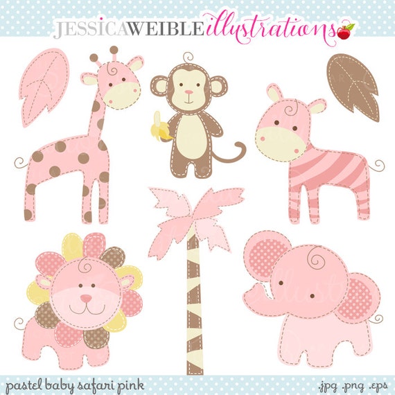 Pink Baby Pastel Safari Cute Digital Clipart - Commercial Use OK - Baby ...