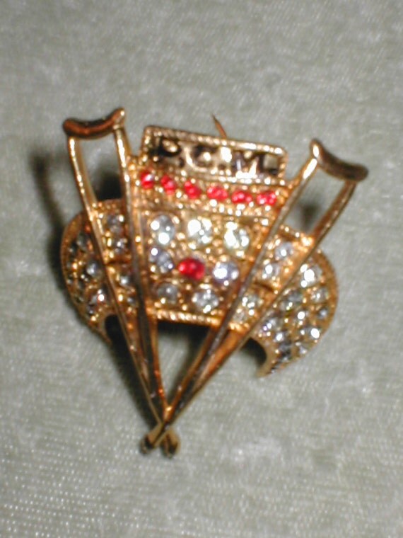 Vintage Jeweled Shriners Fez Large PCM Tassel Pin Brooch