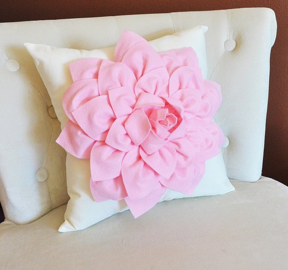 Light Pink Dahlia Flower on Ivory Pillow Accent Pillow by bedbuggs