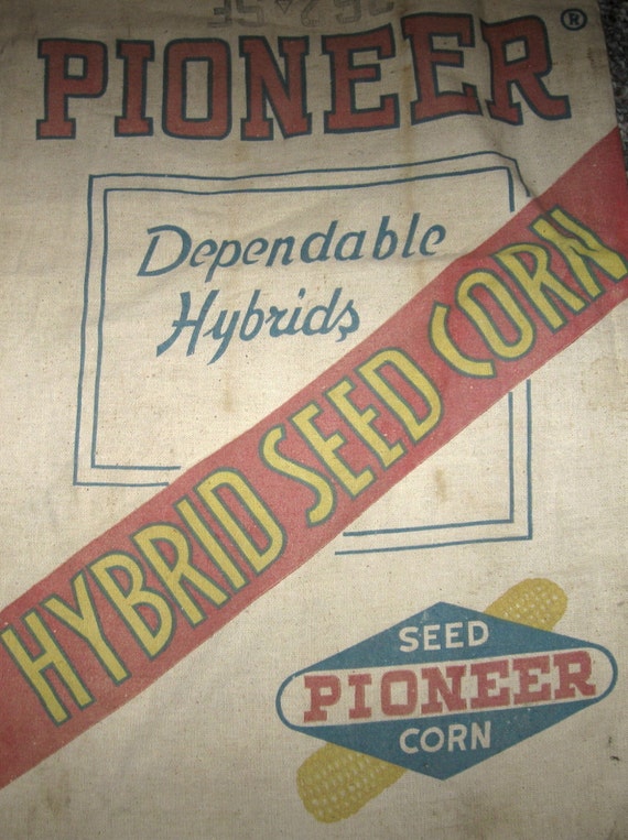 Vintage Pioneer Hybrid Seed Corn Grain Bag Sack by kccaseyfinds