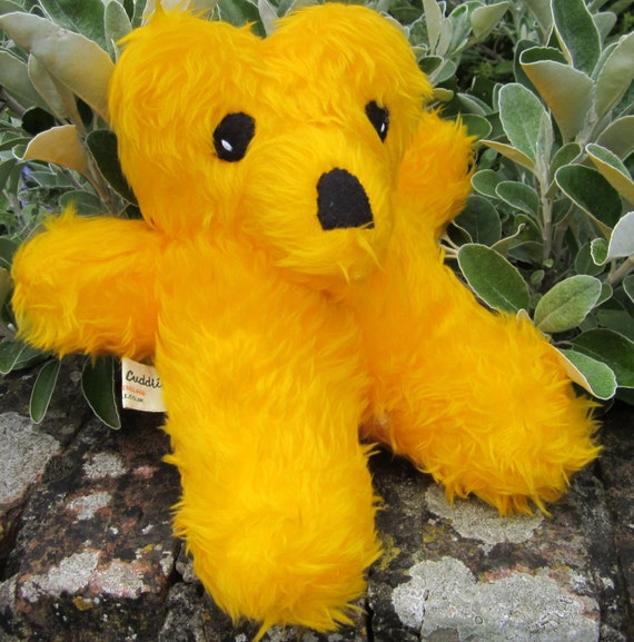 Sleepy Teddy Art Doll Yellow Plush Furry Bear Collectable Golden Plush Cuddly Safe Pram or Cot Toy