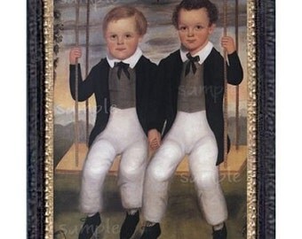 Folk Art Boys Miniature Dollhouse Art Picture 6029
