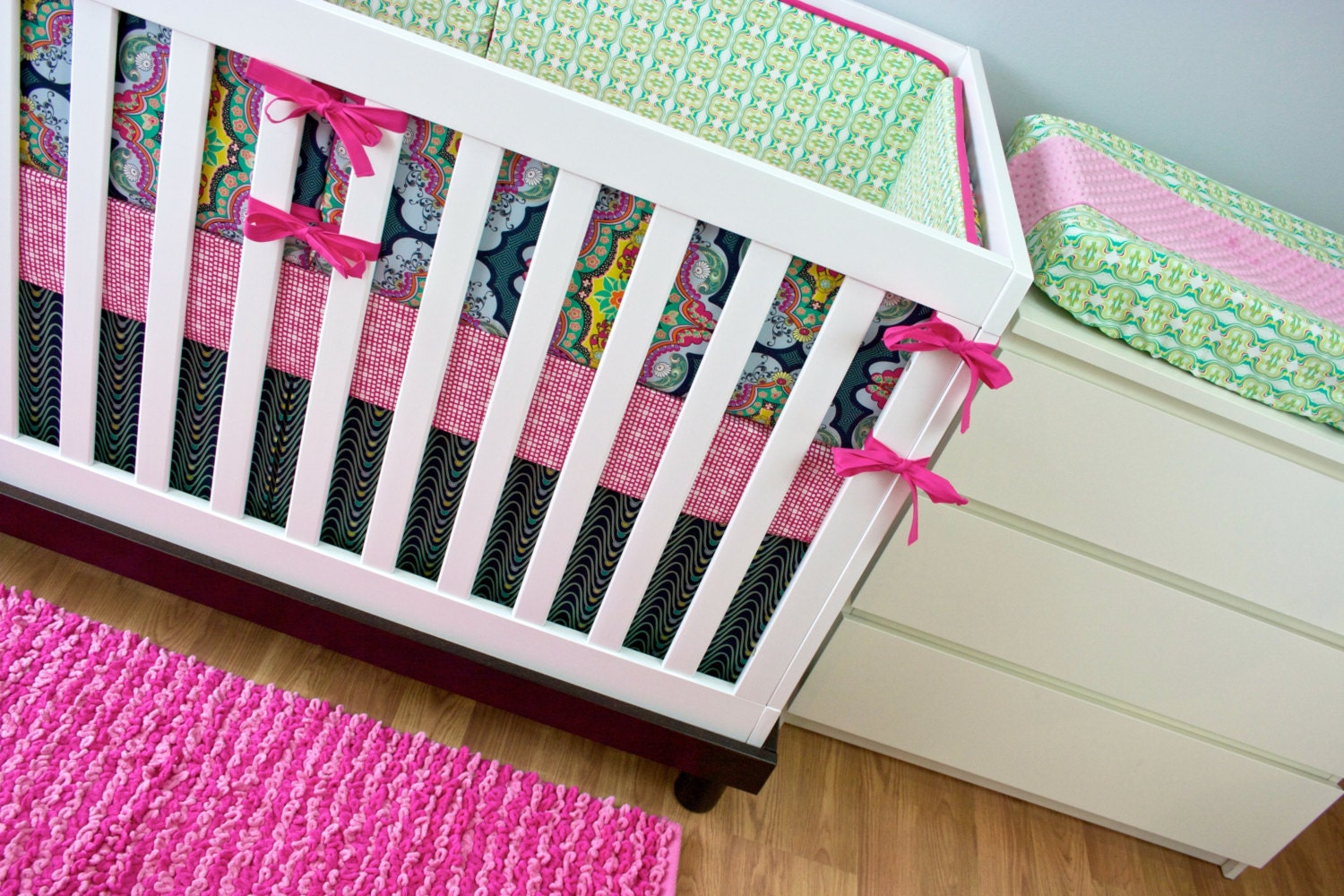 Baby Bedding Crib Bedding Pink Green Navy Citron by ...