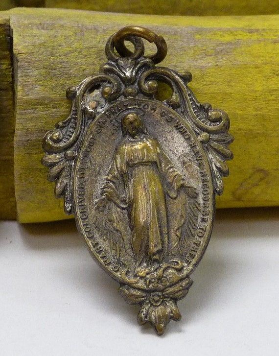 Antique Religious Medal Miraculous Medal Blessed Mother Mary