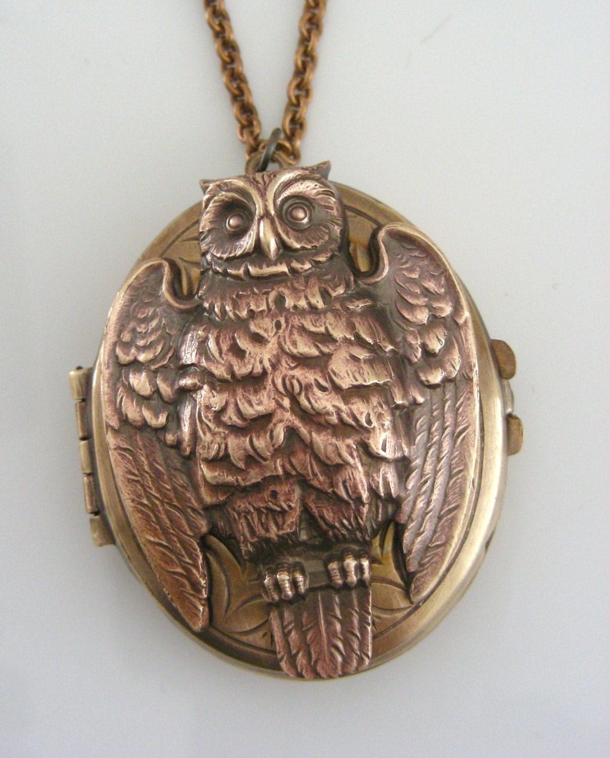 Locket Necklace Owl Necklace Owl Jewelry by chloesvintagejewelry