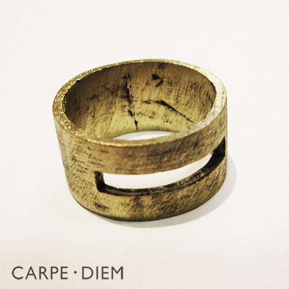 Brass Mens Ring Open Gold Antique Matte by carpediemjewellery