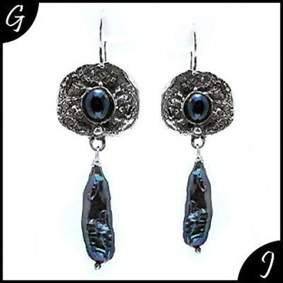 Black Pearl Earrings 925 Sterling Silver Earrings by GumushJewelry