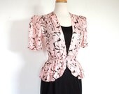 Vintage 1980's Pink and Black Cocktail Dress // 1940's Style