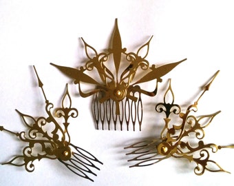 DONATION PIECE Castilian Sunburst Hair Comb Set Steampunk Accessory-Choose: Black, Gold, Mixed Colors