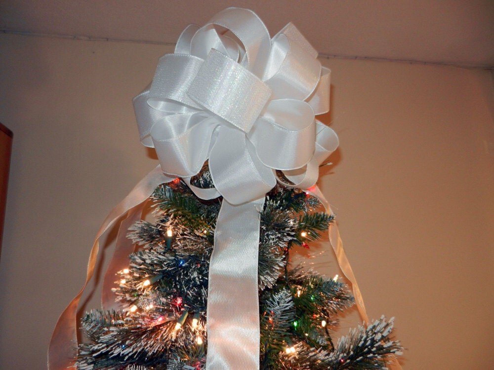 large white shimmer christmas tree topper bow large white shimmer christmas tree topper bow
