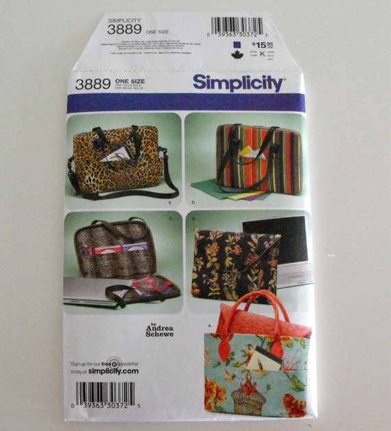 ... Sewing Pattern 3889 Laptop Computer Bags with Organizer sleeve Tote