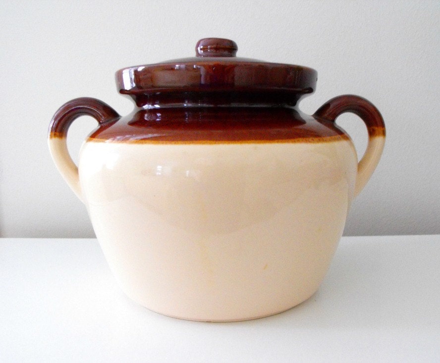 McCoy 3 Quart Brown and Tan Bean Pot Number 342 McCoy Double