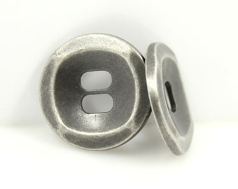 Metal Buttons - Oval Holes Nickel Silver Buttons. 1 inch , 6 pcs