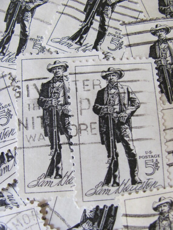 Sam Houston 30 Vintage US Postage Stamps 5Cent Cowboy Black