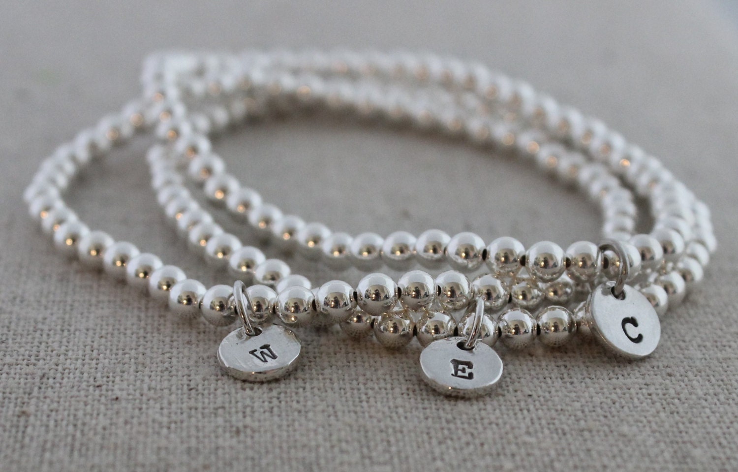 initial stretch bracelets sterling silver bead bracelet