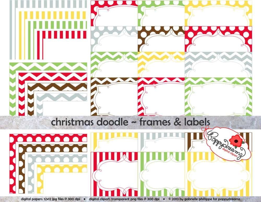 Christmas Doodle Frames & Labels: Clip Art Pack Card Making