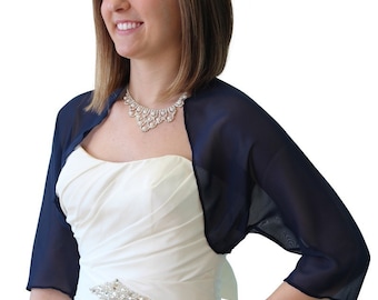 Bridal Bolero Navy Blue, Chiffon Jacket Blue, Blue Chiffon Shrug, 890CH-NBLUE
