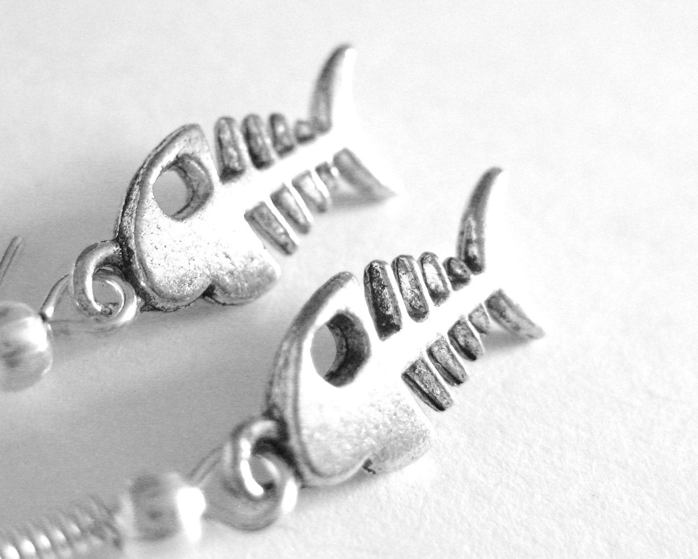 Fishbone Earrings Sterling Silver Fish Bone Jewelry Fish