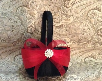 flower girl basket wedding red and black custom made