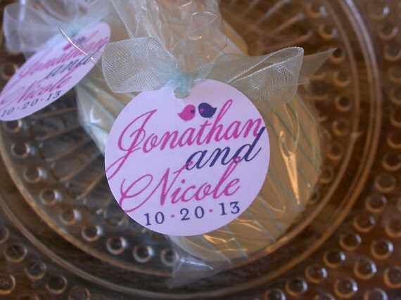 Wedding Favor Love Birds Custom Tags for cake pops, lollipops, cookies, mini wine bottles, party favors - 1.5" custom personalized tags (80) Il_570xn